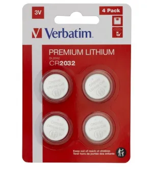 PAQUETE 4 PILAS BOTON VERBATIM CR2032 3V PREMIUM 49533