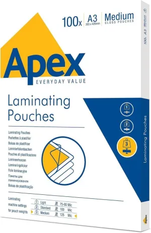 PAQUETE 100 FUNDAS DE PLASTIFICAR APEX A3 6003401 125 MICRAS