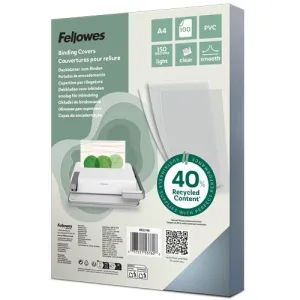 Pack 100 Tapas Encuadernar Fellowes A4 Transparente 150 Micras 5376001