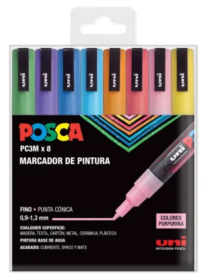 Estuche de Plastico con 8 Rotuladores Posca Pc-3M Colores Surtidos Glitter 182634671