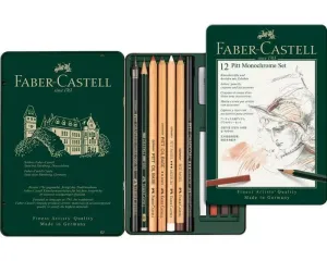 ESTUCHE DE METAL CON 12 PIEZAS PITT MONOCHROME FABER CASTELL 112975