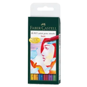 Estuche de Carton con 6 Rotuladores Faber Castell Pitt Artist Pen Brush Colores Basicos 167103