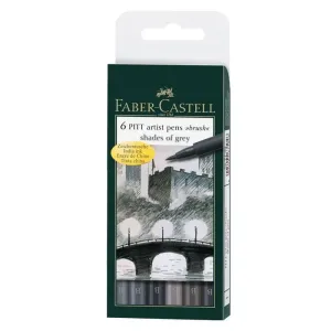 Estuche de Carton con 6 Rotuladores Faber Castell Pitt Artist Pen Brush Grises 167104