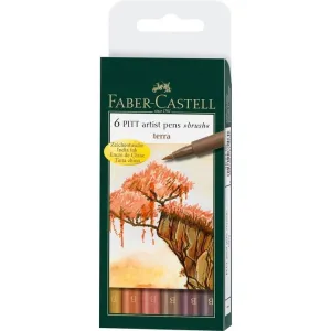 Estuche de Carton con 6 Rotuladores Faber Castell Pitt Artist Pen Brush Tierra 167106