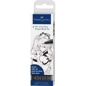 Estuche de Carton con 4 Rotuladores Faber Castell Pitt Artist Pen Brush Manga Black 167132