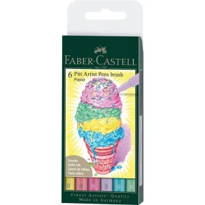 Estuche de Carton con 6 Rotuladores Faber Castell Pitt Artist Pen Brush Colores Pasteles 167163