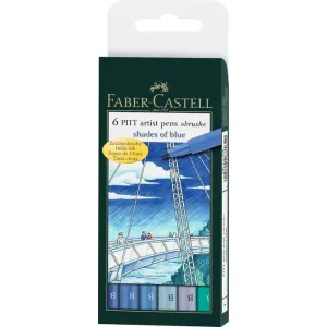 Estuche de Carton con 6 Rotuladores Faber Castell Pitt Artist Pen Brush Azules 167164