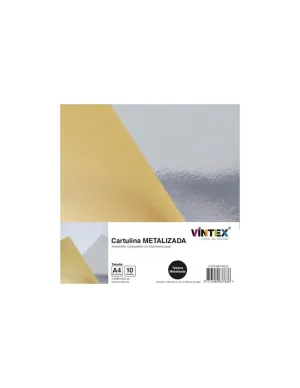 Pack 10 Cartulinas Metalizadas Vintex A4 5 Oro + 5 Plata Cart-Met-Pack
