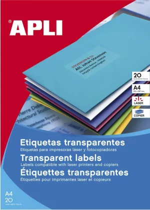 Etiquetas Apli Translucidas Permanentes 20 Hojas 210X297Mm 01225
