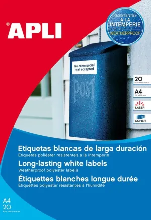 Etiquetas Apli Blancas Permanentes 20 Hojas 64,6X33,8Mm 01226
