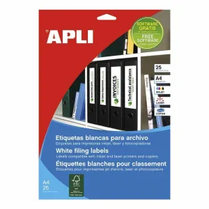 Etiquetas Apli Blancas Permanentes para Archivo 25 Hojas 190X38Mm 01232