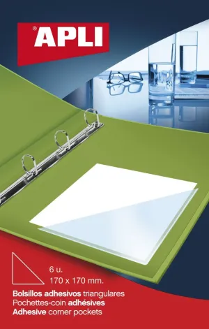 Pack 6 Bolsillos Adhesivos Apli Triangular 02590
