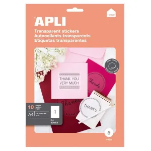 Etiquetas Apli Transparentes Permanentes 10 Hojas 210X297Mm 10053