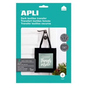 Papel Transfer Textil Apli A4 5 Hojas Negro y Blanco 10247