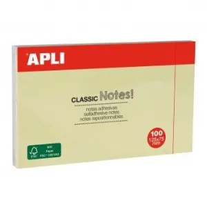 Taco Notas Adhesivas Apli Classic 125X75 mm Bloc de 100 Hojas Color Amarillo 10976
