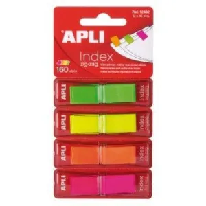 Pack Indices Adhesivos Film Zigzag Apli 45X12 mm 4 Dispensadores de 40 Indices de 4 Colores Fluorescentes 12482