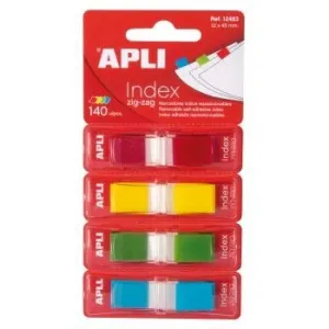 Pack Indices Adhesivos Film Zigzag Apli 45X12 mm 4 Dispensadores de 35 Indices de 4 Colores 12483