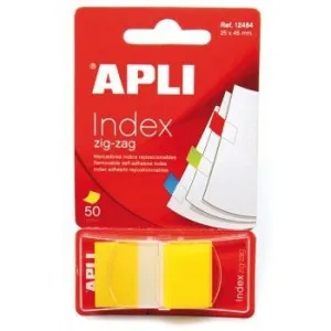 Indices Adhesivos Film Zigzag Apli 45X25 mm Dispensador de 50 Indices Amarillos 12484