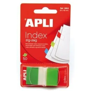 Indices Adhesivos Film Zigzag Apli 45X25 mm Dispensador de 50 Indices Verdes 12612
