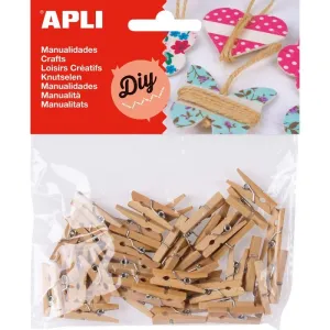 Pack 45 Pinzas Mini Apli Madera Natural 13478