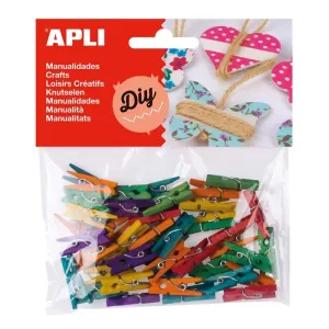 Pack 45 Pinzas Mini Apli Madera Colores Surtidos 13479