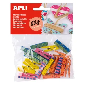 Pack 20 Pinzas Mini Apli Madera Estampadas 13480