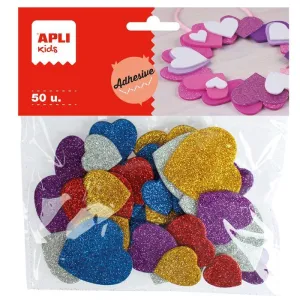 Pack 50 Corazones Purpurina Goma Eva Apli Adhesiva 13484