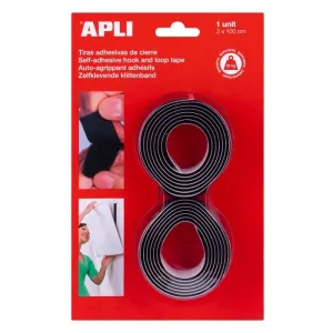 PACK 2 ROLLOS VELCRO ADHESIVO NEGRO APLI 20 MM X 1 M 13656