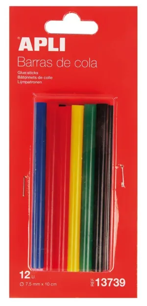 Pack 12 Barras Silicona Apli de Colores 13739 Ø 0,75X10Cm 13739