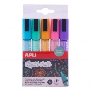 Pack 5 Rotulador Tiza Liquida Pastel Apli Liquid Chalk 14735