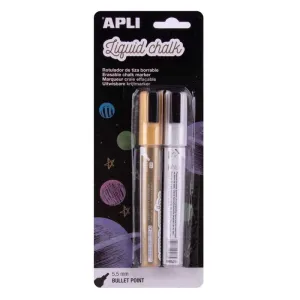PACK 2 ROTULADORES TIZA LIQUIDA APLI LIQUID CHALK ORO Y PLATA 14847