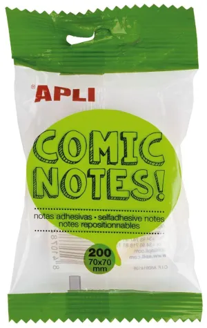 Taco Notas Adhesivas Apli Comic 70X70 mm Bloc de 200 Hojas 4 Colores Surtidos Fluorescentes 16278