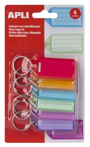 Pack 6 Llaveros Portaetiqueta Apli 6 Colores Translucidos 17135