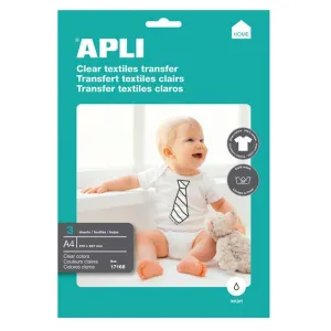 Papel Transfer Apli A4 3 Hojas Tela Blanca 17168