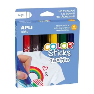 Pack 6 Temperas Solidas Apli Color Sticks Textil 17539