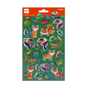 Paquete 26 Stickers Puffy Apli Animales Selva Oro 18046