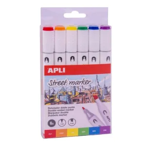 Pack 6 Rotuladores Apli Doble Punta Street Marker 18431