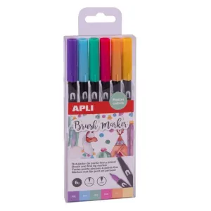 Pack 6 Rotuladores Pastel Apli Doble Punta Brush Marker 18574