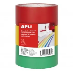 Pack 3 Cintas Apli Adhesivas de Señalización Pvc Rojo, Amarillo y Verde 40 mm X 33 M 160 M 18608