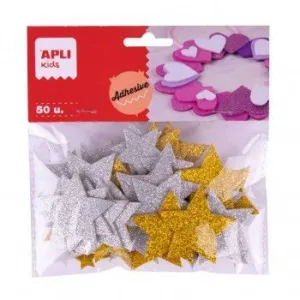 Pack 50 Estrellas Purpurina Oro y Plata Goma Eva Apli Adhesiva 18971