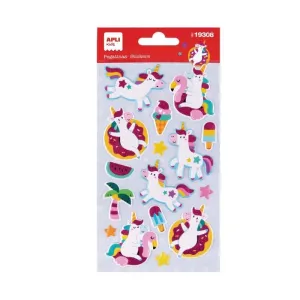 Paquete 16 Stickers Puffy Apli Unicornios 19308