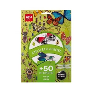 PAQUETE 50 STICKERS APLI 19429 ANIMALES INSECTOS 5 HOJAS 