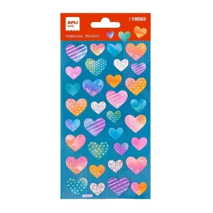 Paquete 33 Stickers Cartulina Apli Holograficos Corazon 19593