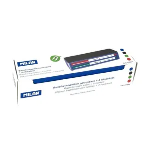 Borrador Pizarra Blanca Milan con 4 Rotuladores y Soporte Magnetico 165894