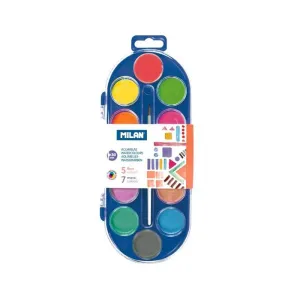 Estuche 12 Pastillas Acuarelas Milan Ø 30Mm Colores Fluo y Metalizados + Pincel 0531512