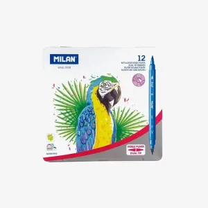 Estuche Milan de Metal con 12 Rotuladores Doble Punta Fina y Pincel 6161612