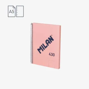 Cuaderno Milan 430 Espiral Tapa Dura A5 80 Hojas Liso 95Grs Rosa 57151E80P