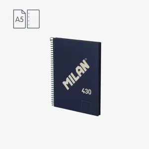 Cuaderno Milan 430 Espiral Tapa Dura A5 80 Hojas Liso 95Grs Azul Marino 57151E80B