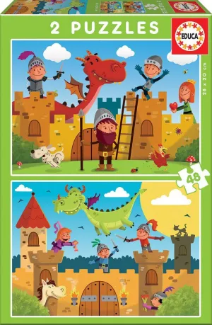 Pack 2 Puzzles Educa Borras 96 Piezas Dragones y Caballeros 17151