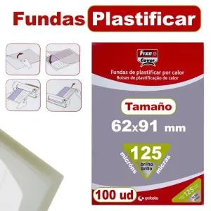 Pack 100 Fundas de Plastificar Fixo 62X91Mm 125 Micras 01021700